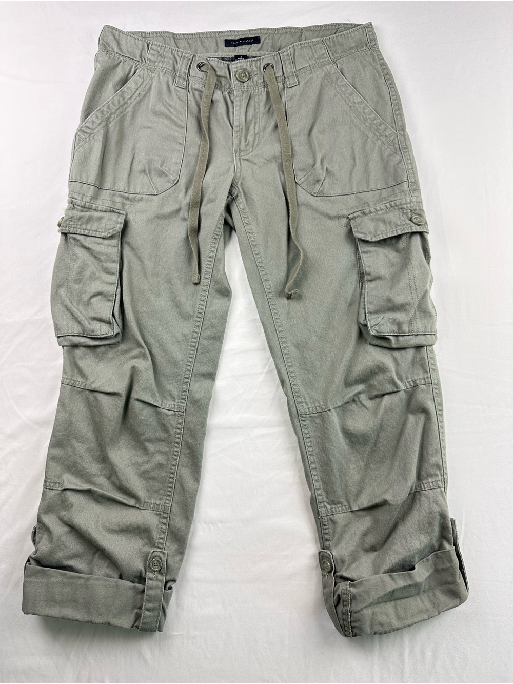 Y2K Tommy Hilfiger Cargo Capri Pants Low Rise Olive Green Utility Crop Sz 4